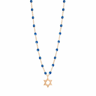 Collier Gigi Clozeau Etoile de David en or rose et résine bleu saphir, 42cm