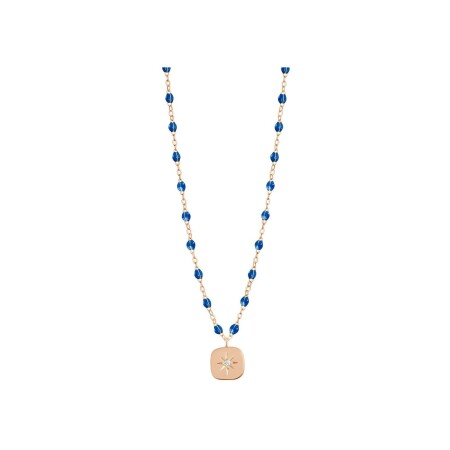 Collier Gigi Clozeau Miss Gigi en or rose, résine bleu saphir et diamants, taille 42cm