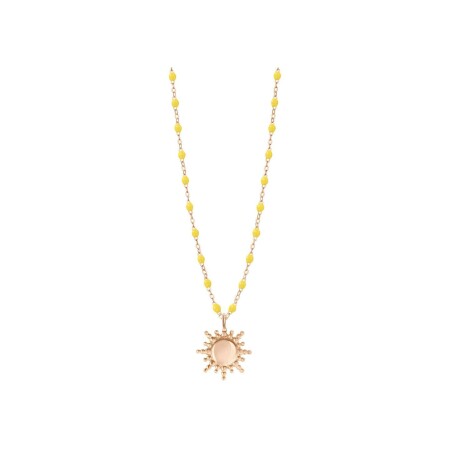 Collier Gigi Clozeau Soleil en or rose et résine jaune citron, taille 42cm