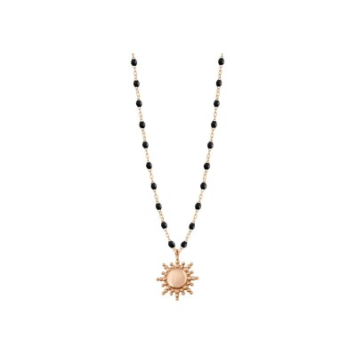 Collier Gigi Clozeau Soleil en or rose et résine noire, 42cm