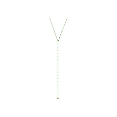 Collier Gigi Clozeau Mini en or jaune, résine turquoise bleu et diamants, taille 50cm