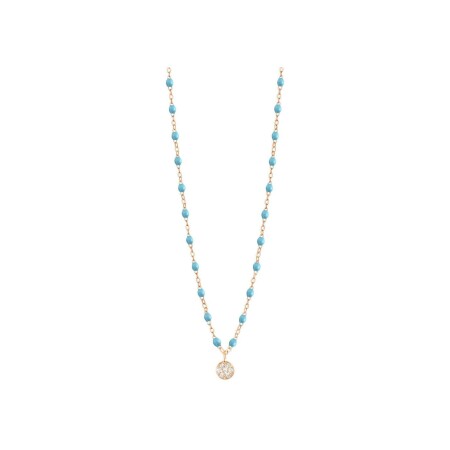 Collier Gigi Clozeau Puce en or rose, résine turquoise bleu et diamants, taille 42cm