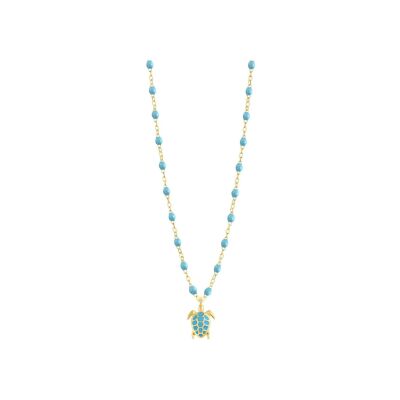 Collier Gigi Clozeau Tortue en or jaune et résine turquoise, 42cm