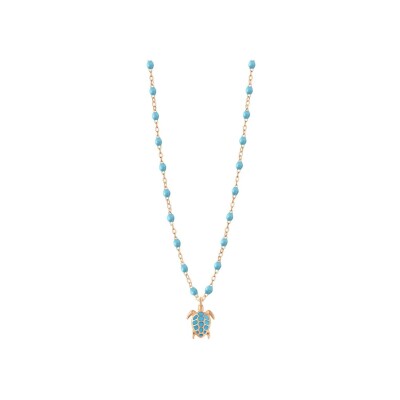 Collier Gigi Clozeau Tortue en or rose et résine turquoise, 42cm