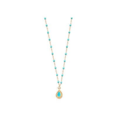 Collier Gigi Clozeau Lucky Cashmere en or jaune, résine turquoise vert et diamants, taille 42cm
