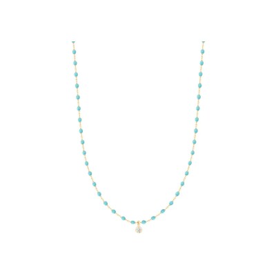 Collier Gigi Clozeau Mini en or jaune, résine turquoise vert et diamant, 40cm