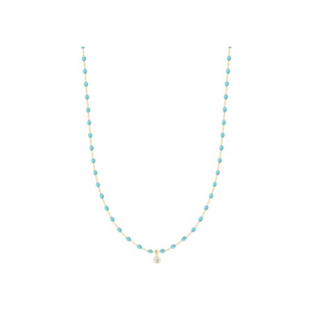 Collier Gigi Clozeau Mini en or jaune, résine turquoise vert et diamant, 40cm