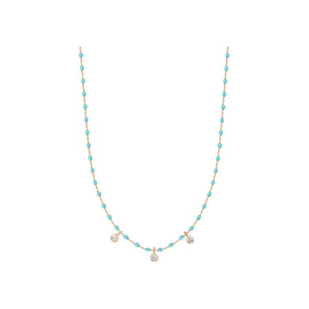 Collier Gigi Clozeau Mini en or rose, résine turquoise vert et diamants, taille 42cm