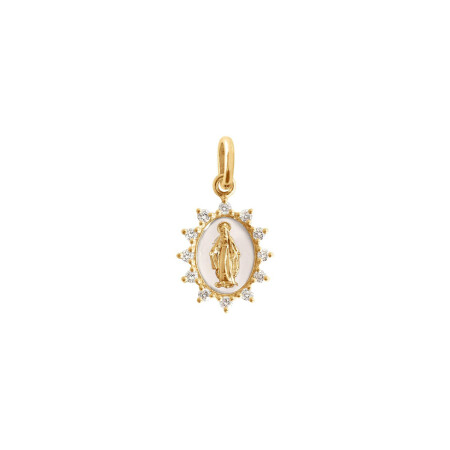 Pendentif Gigi Clozeau Madone en or jaune, résine blanche et diamants