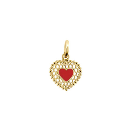 Pendentif Gigi Clozeau CÅ“ur Dentelle en or jaune et résine coquelicot