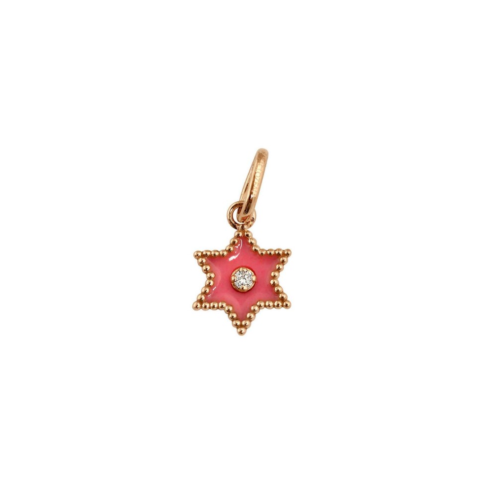 Pendentif Gigi Clozeau Etoile Star en or rose, résine rose fluo et diamant