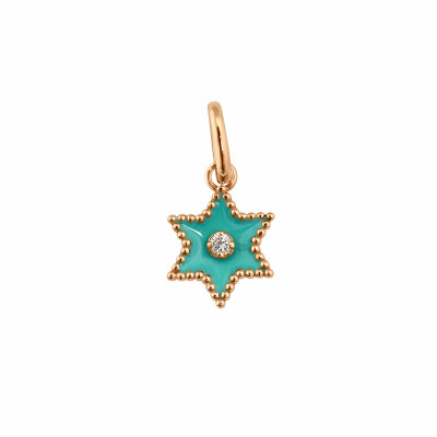 Pendentif Gigi Clozeau Etoile Star en or rose, résine turquoise vert et diamant