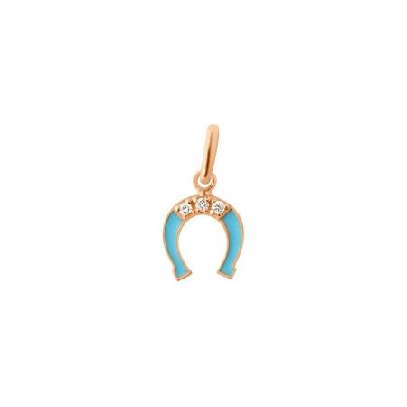 Pendentif Gigi Clozeau Fer Ã  cheval en or rose, résine turquoise bleu et diamants