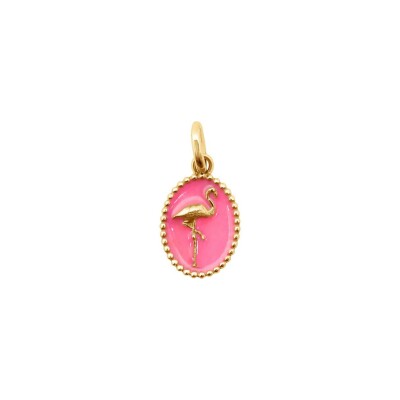 Pendentif Gigi Clozeau Flamant en or jaune et résine rose fluo