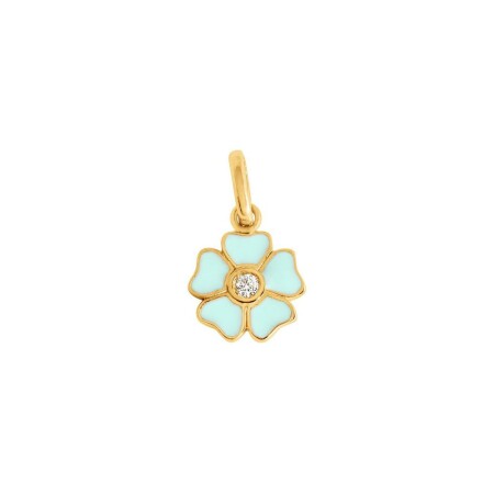 Pendentif Gigi Clozeau Fleur en or jaune, résine jade et diamants