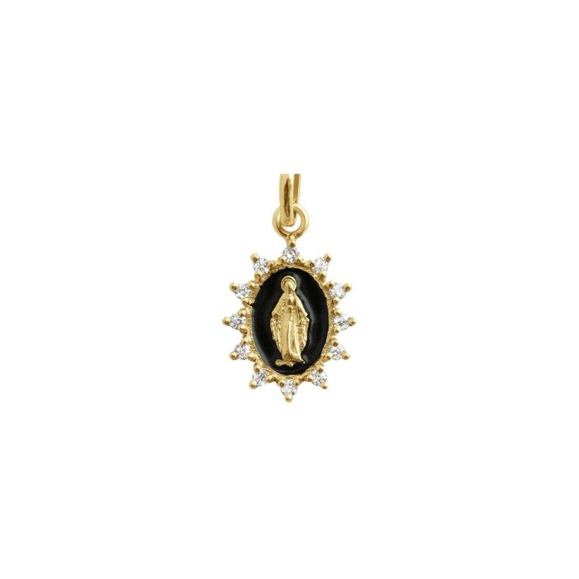 Gigi Clozeau Madone pendant, yellow gold, black resin and diamonds