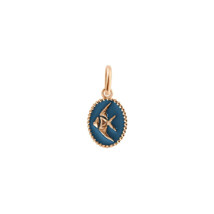 Pendentif Gigi Clozeau Poisson Ange en or rose et résine bleu céleste