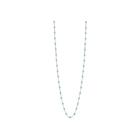 Sautoir Gigi Clozeau Classique en or rose et résine turquoise bleu, taille 86cm