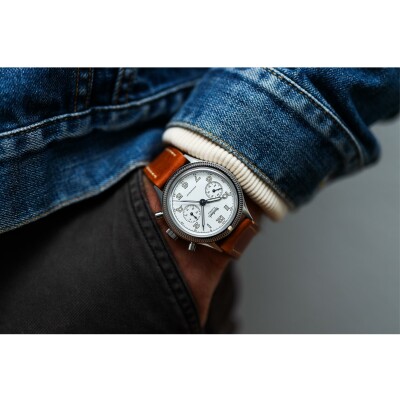 Montre Hanhart Pioneer 417 ES Moby Dick cuir marron clair taille M