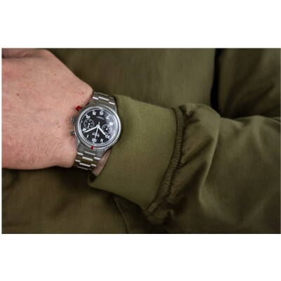 Montre Hanhart 1882 417 ES 1954 Heritage Flyback, 42mm, bracelet noir taille L
