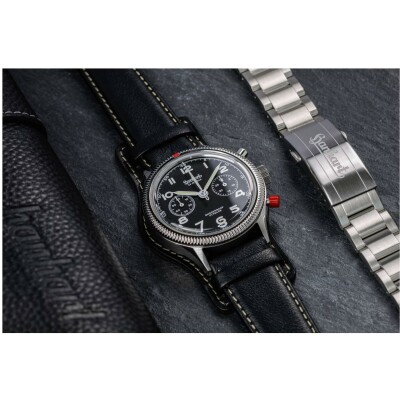 Montre Hanhart 1882 417 ES 1954 Heritage Flyback, 42mm, bracelet noir taille L