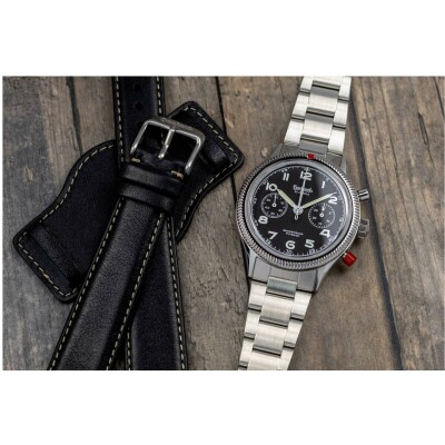 Montre Hanhart 1882 417 ES 1954 Heritage Flyback, 42mm, bracelet noir taille L