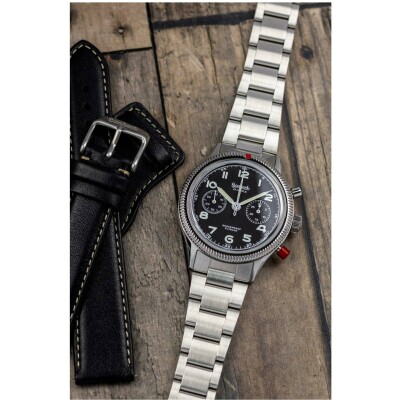 Montre Hanhart 1882 417 ES 1954 Heritage Flyback, 42mm, bracelet noir taille L