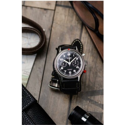 Montre Hanhart 1882 417 ES 1954 Heritage Flyback, 42mm, bracelet noir taille L
