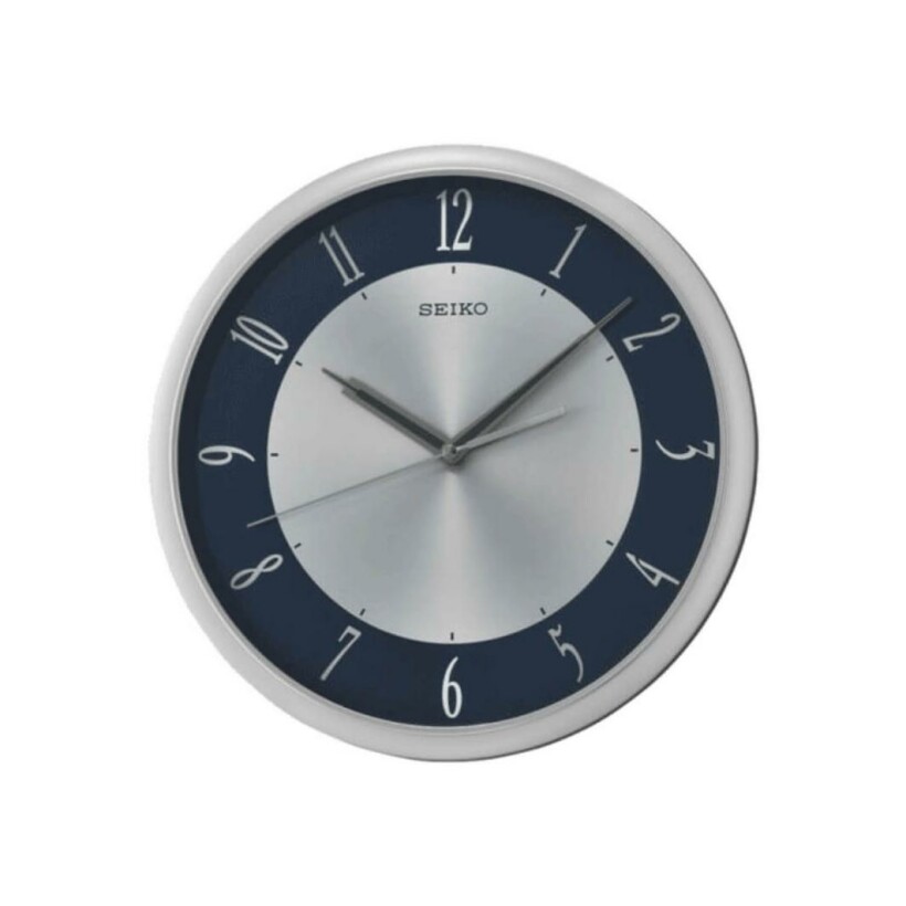 Horloge murale Seiko bleue et argent avec trotteuse silencieuse QXA753SN