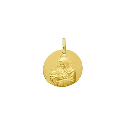 Médaille Augis Vierge à l'Enfant en or jaune polie sablée, 16mm