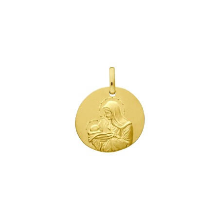 Médaille Augis Vierge à l'Enfant en or jaune polie sablée, 16mm