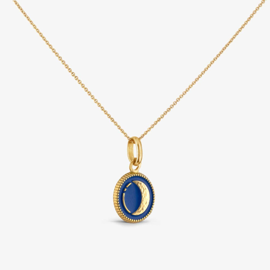 Médaille Arthus Bertrand Lune en or jaune, émail bleu roi, 10mm