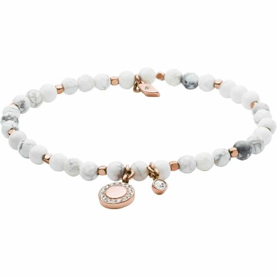 Bracelet Fossil en acier et quartz rose