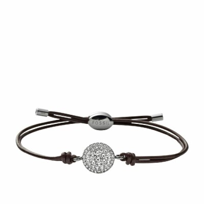 Bracelet Fossil en acier, cuir et cristal