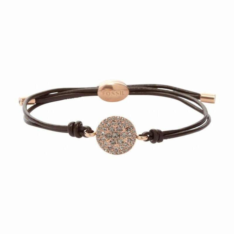 Bracelet Fossil en acier, cuir et cristal