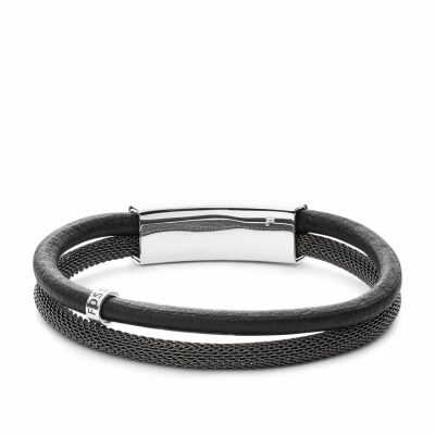 Bracelet Fossil en acier, cuir et oxyde de zirconium