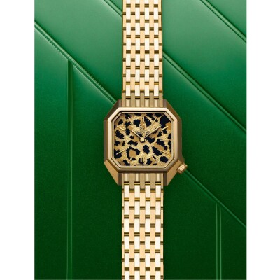 Montre March LA.B Lady Mansart Electrique - Cheetah - Acier poli-brossé 9 maillons dorés