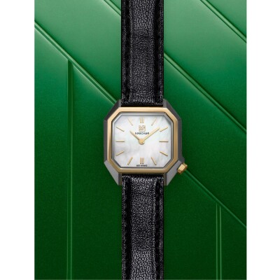 March LA.B Lady Mansart Electric Watch - Mother of Pearl -  Black Goatskin