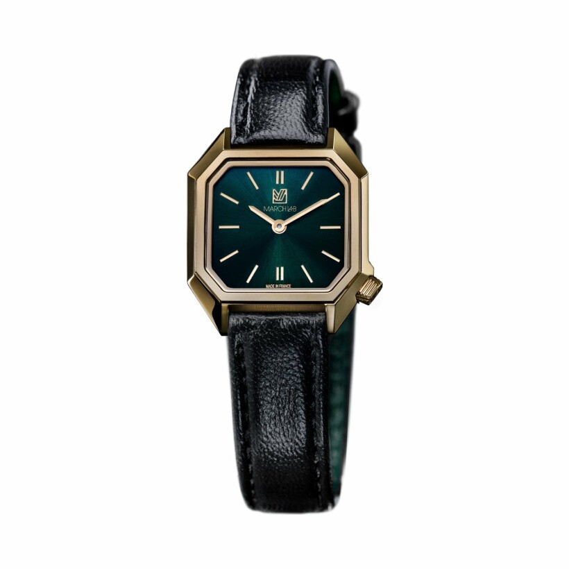 March LA.B Lady Mansart Electric Emerald watch - green and black calf leather