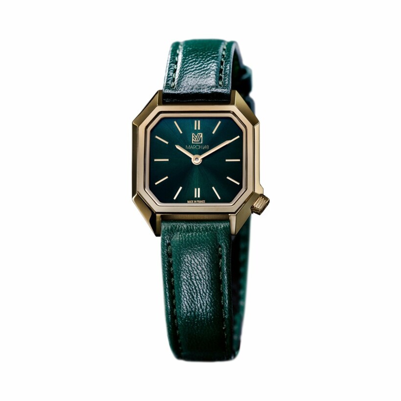 Montre March LA.B Lady Mansart Electric Emerald - Bracelet veau vert et noir