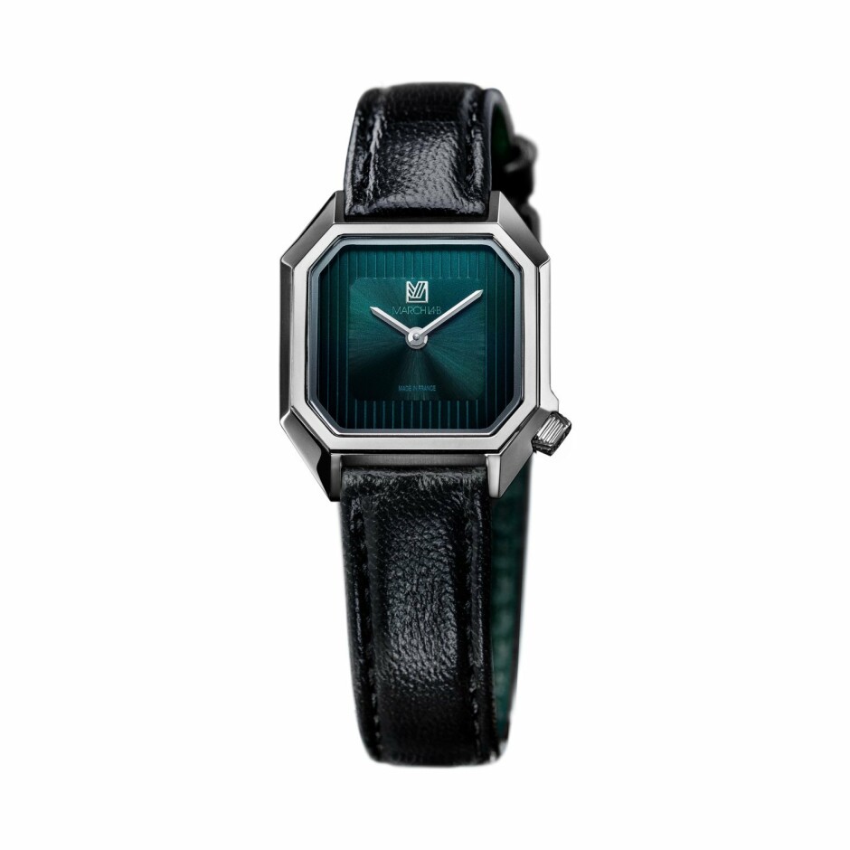 Montre March LA.B Lady Mansart Electric Forest - Bracelet veau vert et noir