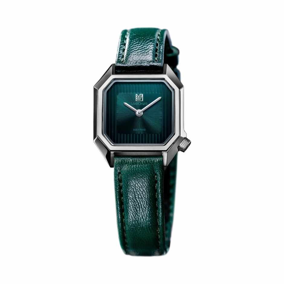 Montre March LA.B Lady Mansart Electric Forest - Bracelet veau vert et noir