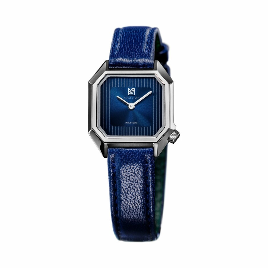 Montre March LA.B Lady Mansart Electric Ocean - Bracelet veau bleu et noir