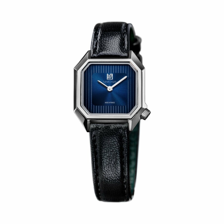 Montre March LA.B Lady Mansart Electric Ocean - Bracelet veau bleu et noir