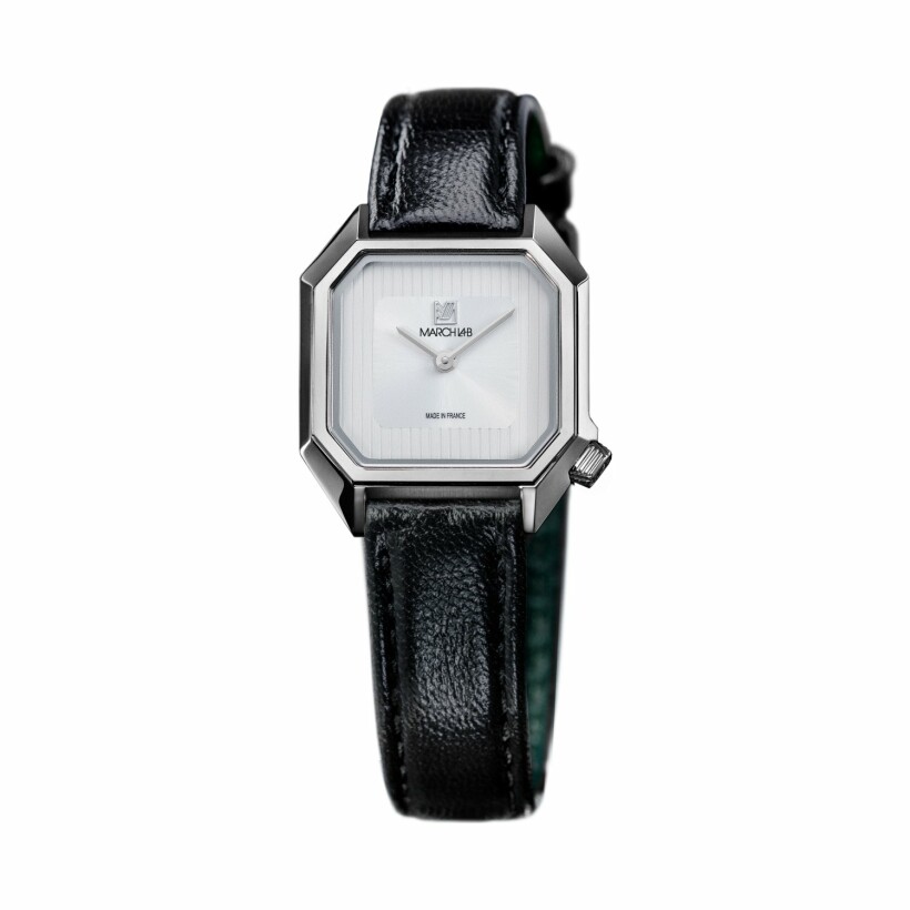 March LA.B Lady Mansart Electric White watch - brown and black calf leather