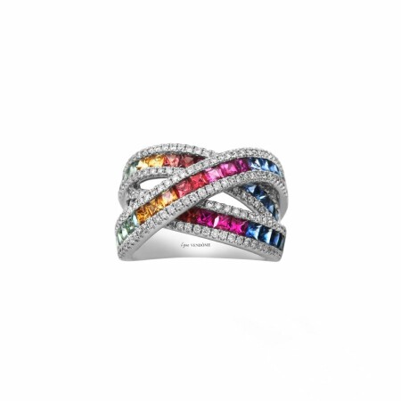 Bague Rainbow en or blanc, saphirs multicolores et diamants