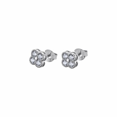 Boucles d'oreilles Lotus Silver Pure Essential en argent et strass