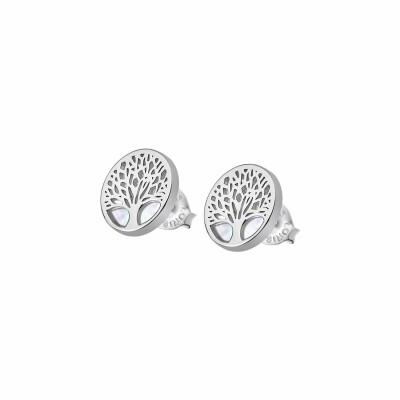 Boucles d'oreilles Lotus Silver Tree Of Life en argent et nacre