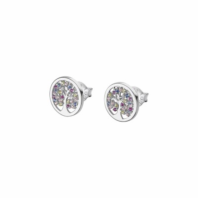 Boucles d'oreilles Lotus Tree Of Life multicolore en argent et oxydes de zirconium