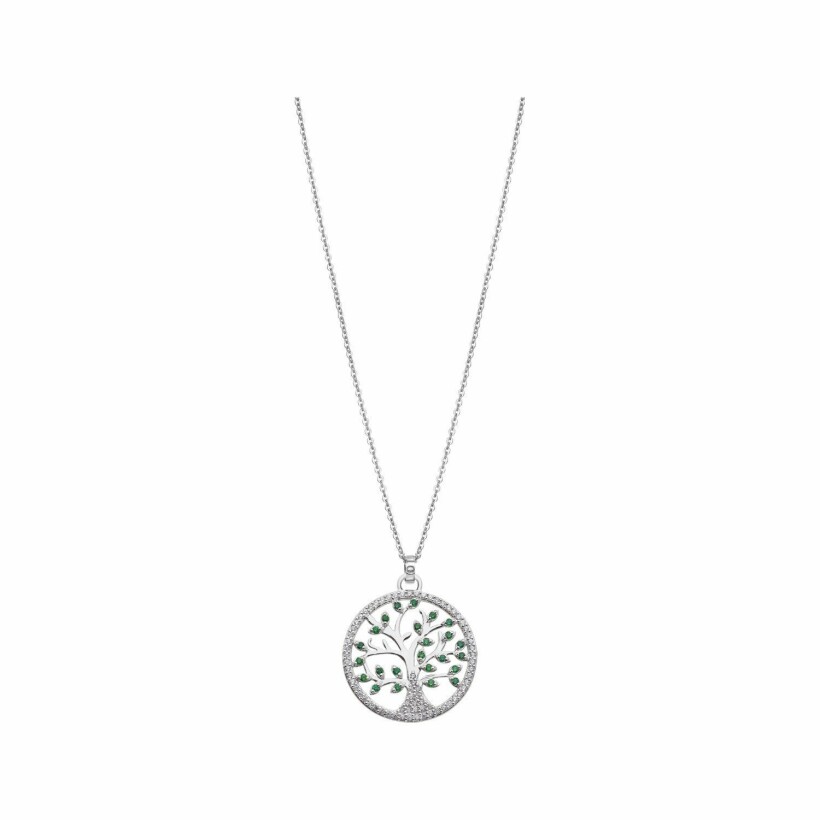 Collier Lotus Tree Of Life vert en argent et oxydes de zirconium